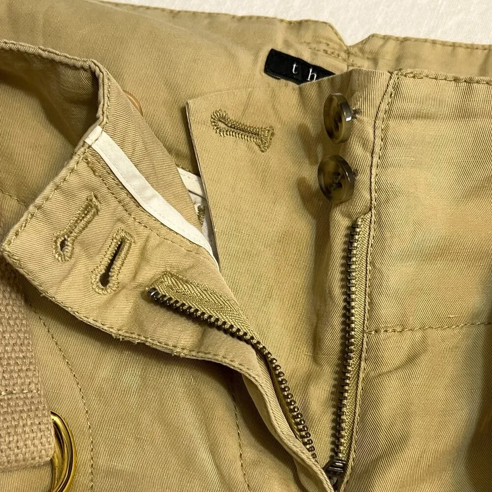 Theory Linen Cotton Shorts Women Size 4 Khaki Belted Casual Summer Waist 30